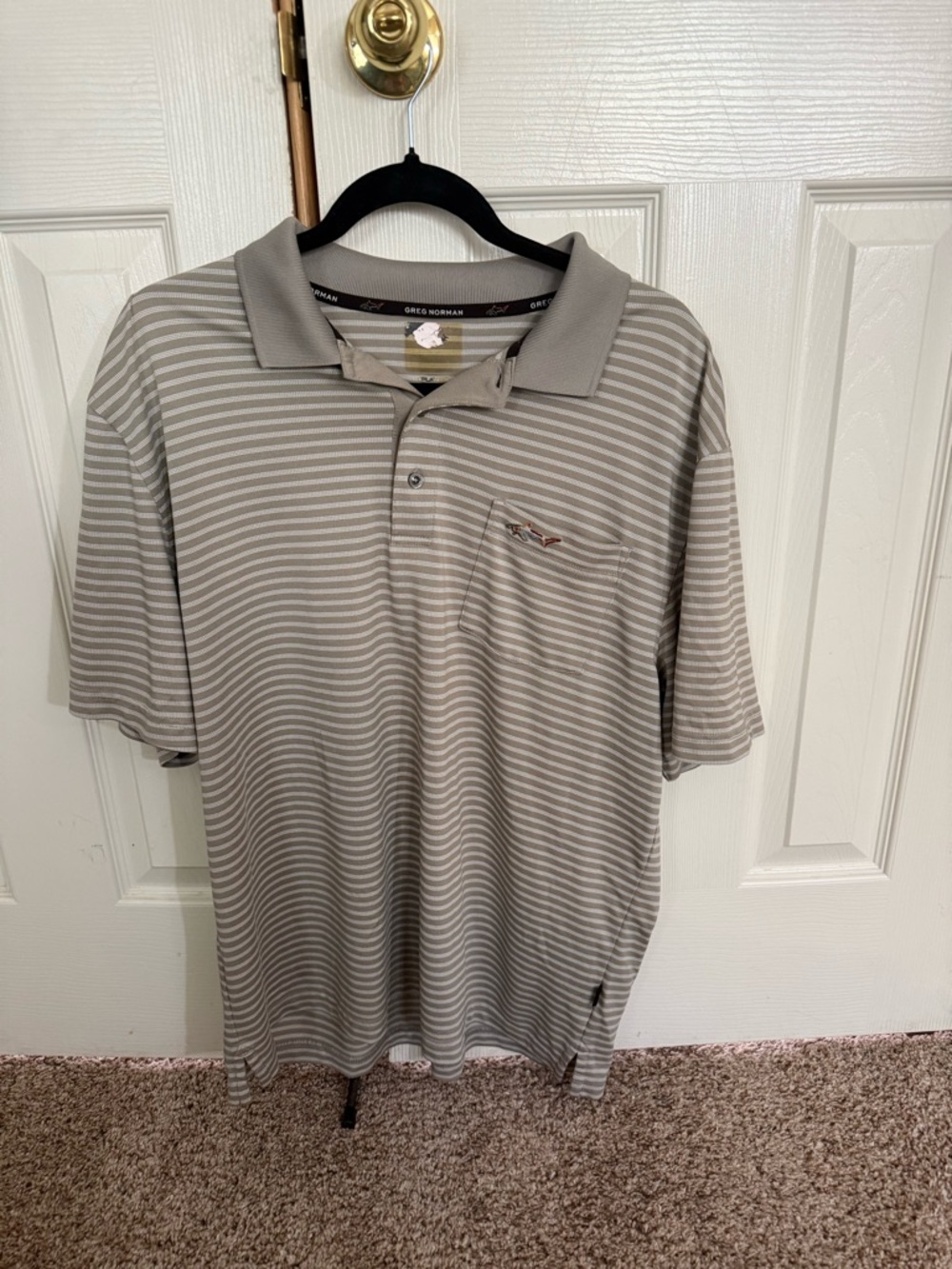 Greg Norman Collection Neutral Gray Striped Polo